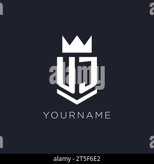 UJ logo with shield and crown, initial monogram logo design ideas Stock Vector