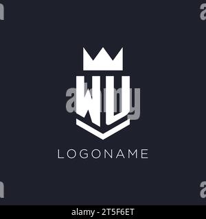 WU logo with shield and crown, initial monogram logo design ideas Stock Vector