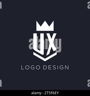 UX logo with shield and crown, initial monogram logo design ideas Stock Vector