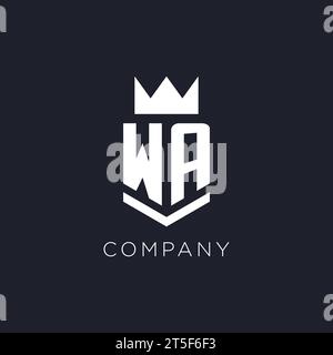 WA logo with shield and crown, initial monogram logo design ideas Stock Vector