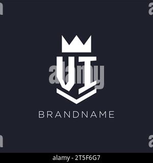 VI logo with shield and crown, initial monogram logo design ideas Stock Vector