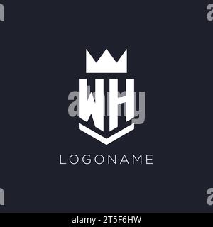 WH logo with shield and crown, initial monogram logo design ideas Stock Vector