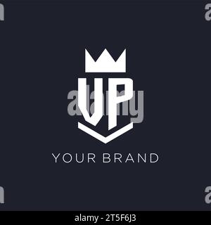 VP logo with shield and crown, initial monogram logo design ideas Stock Vector