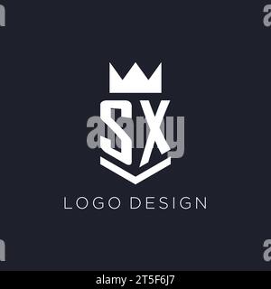 SX logo with shield and crown, initial monogram logo design ideas Stock Vector