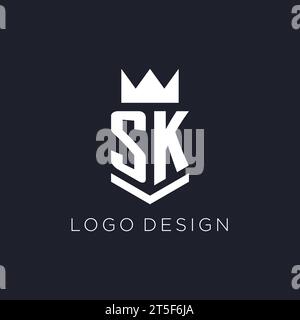SK logo with shield and crown, initial monogram logo design ideas Stock Vector