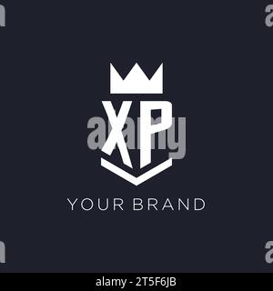 XP logo with shield and crown, initial monogram logo design ideas Stock Vector