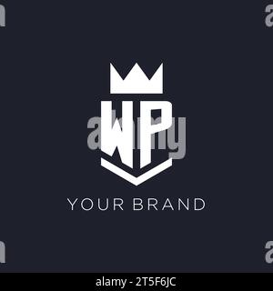 WP logo with shield and crown, initial monogram logo design ideas Stock Vector