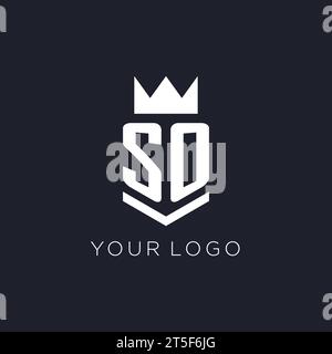 SO logo with shield and crown, initial monogram logo design ideas Stock Vector