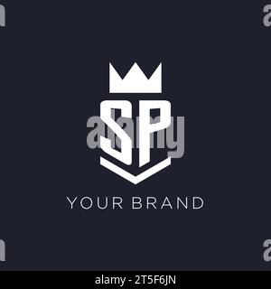 SP logo with shield and crown, initial monogram logo design ideas Stock Vector