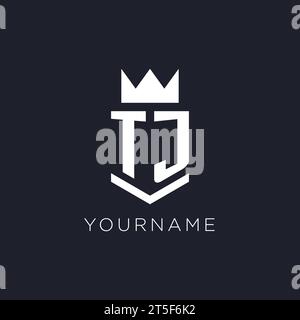 TJ logo with shield and crown, initial monogram logo design ideas Stock Vector