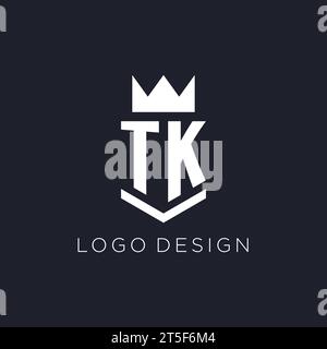 TK logo with shield and crown, initial monogram logo design ideas Stock Vector