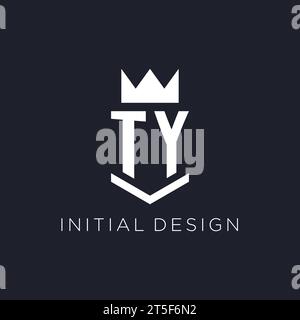 TY logo with shield and crown, initial monogram logo design ideas Stock Vector