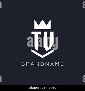 TV logo with shield and crown, initial monogram logo design ideas Stock Vector