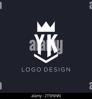 YK logo with shield and crown, initial monogram logo design ideas Stock Vector