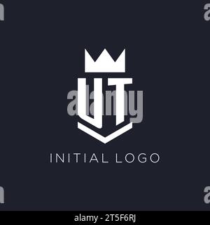 UT logo with shield and crown, initial monogram logo design ideas Stock Vector