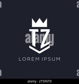 TZ logo with shield and crown, initial monogram logo design ideas Stock Vector