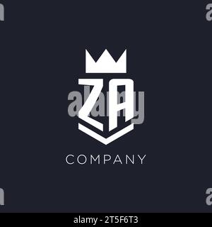 ZA logo with shield and crown, initial monogram logo design ideas Stock Vector