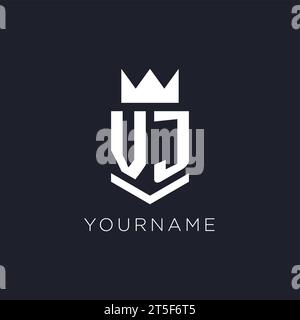 VJ logo with shield and crown, initial monogram logo design ideas Stock Vector