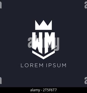 WM logo with shield and crown, initial monogram logo design ideas Stock Vector