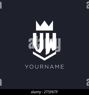 VW logo with shield and crown, initial monogram logo design ideas Stock Vector