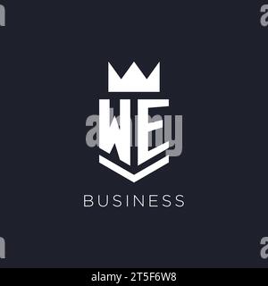 WE logo with shield and crown, initial monogram logo design ideas Stock Vector