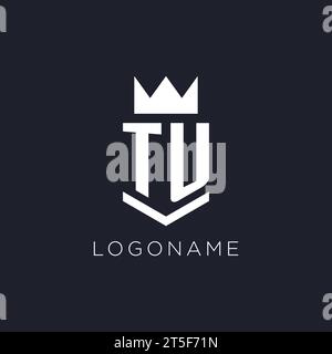 TU logo with shield and crown, initial monogram logo design ideas Stock Vector