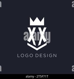 XX logo with shield and crown, initial monogram logo design ideas Stock Vector