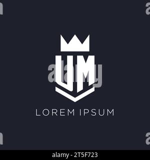 UM logo with shield and crown, initial monogram logo design ideas Stock Vector