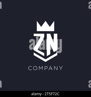 ZN logo with shield and crown, initial monogram logo design ideas Stock Vector