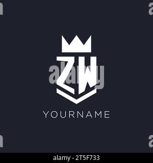 ZW logo with shield and crown, initial monogram logo design ideas Stock Vector