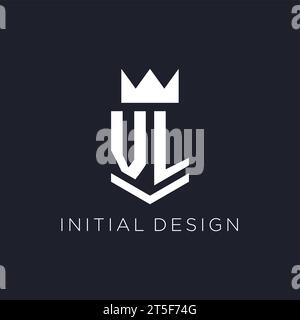 VL logo with shield and crown, initial monogram logo design ideas Stock Vector
