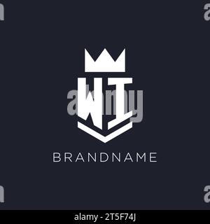 WI logo with shield and crown, initial monogram logo design ideas Stock Vector