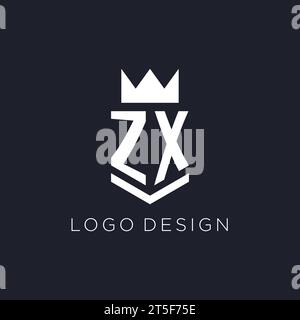 ZX logo with shield and crown, initial monogram logo design ideas Stock Vector