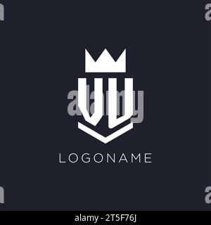 VU logo with shield and crown, initial monogram logo design ideas Stock Vector
