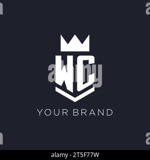 WC logo with shield and crown, initial monogram logo design ideas Stock Vector