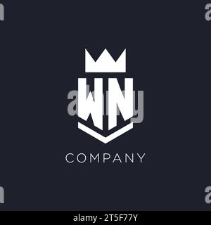 WN logo with shield and crown, initial monogram logo design ideas Stock Vector