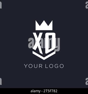 XO logo with shield and crown, initial monogram logo design ideas Stock Vector
