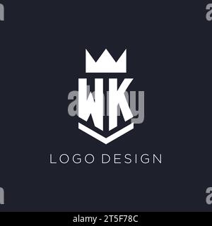 WK logo with shield and crown, initial monogram logo design ideas Stock Vector