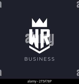 WR logo with shield and crown, initial monogram logo design ideas Stock Vector