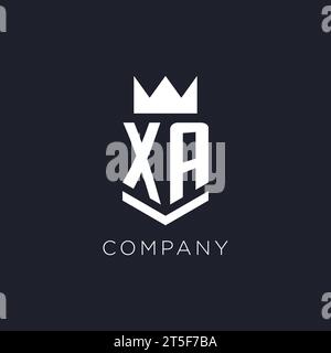 XA logo with shield and crown, initial monogram logo design ideas Stock Vector