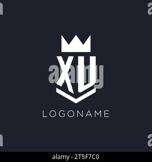 XU logo with shield and crown, initial monogram logo design ideas Stock Vector