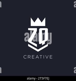 ZQ logo with shield and crown, initial monogram logo design ideas Stock Vector