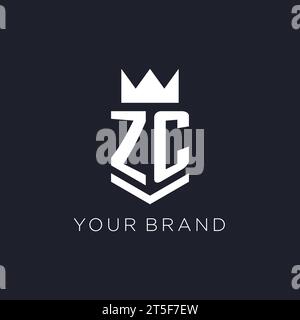 ZC logo with shield and crown, initial monogram logo design ideas Stock Vector
