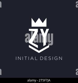 ZY logo with shield and crown, initial monogram logo design ideas Stock Vector