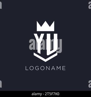 YU logo with shield and crown, initial monogram logo design ideas Stock Vector