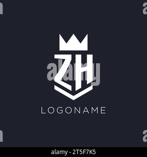 ZH logo with shield and crown, initial monogram logo design ideas Stock Vector