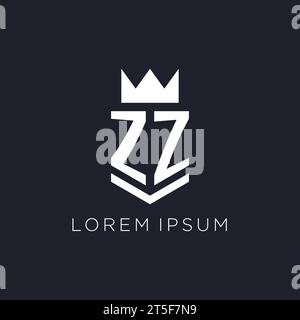 ZZ logo with shield and crown, initial monogram logo design ideas Stock Vector