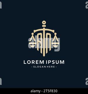 AN initial logo with scale of justice and shield icon, luxury and elegant law firm logo style Stock Vector