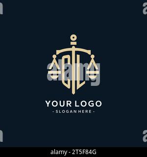 Initial CL logo with shield and scales of justice, luxury and modern ...