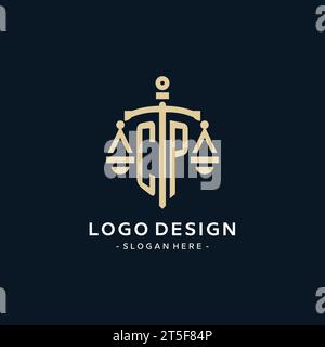 CP initial logo with scale of justice and shield icon, luxury and elegant law firm logo style Stock Vector